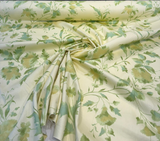 Vintage Green Yellow Floral Screen Print Cotton Blend Fabric - Green On Ivory/Yellow, 45" Width (1 Yard)