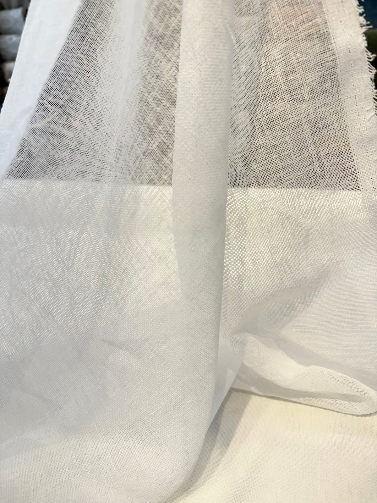 Linen Sheer Plain Off White Polyester Fabric - Linen Sheer Plain, 118" Width (By The Yard)