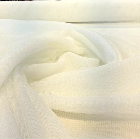 Linen Sheer Plain Off White Polyester Fabric - Linen Sheer Plain, 118" Width (By The Yard)