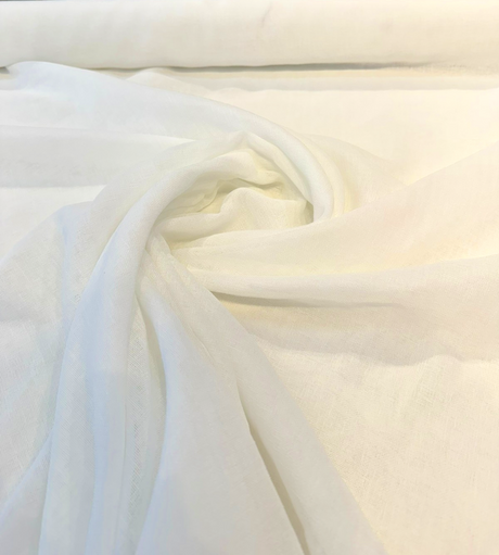 Linen Sheer Plain Off White Polyester Fabric - Linen Sheer Plain, 118" Width (By The Yard)