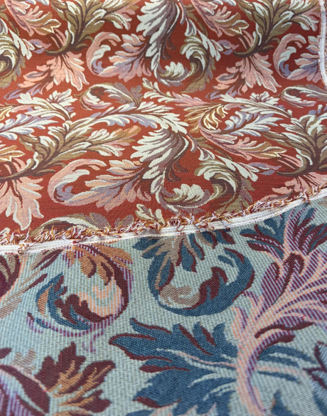 Gretel Salsa Floral Fern Tapestry Regal Classic Polyester Cotton Fabric - Red Swirling Fern Pattern, 14" Repeat, 13.5" Across The Roll (By The Yard)