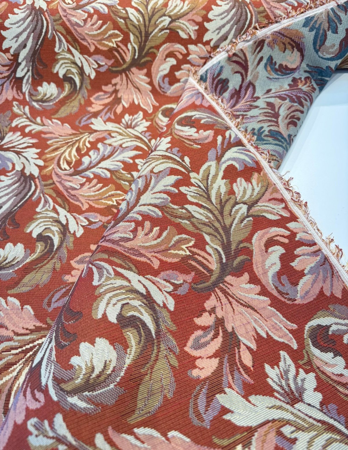 Gretel Salsa Floral Fern Tapestry Regal Classic Polyester Cotton Fabric - Red Swirling Fern Pattern, 14" Repeat, 13.5" Across The Roll (By The Yard)
