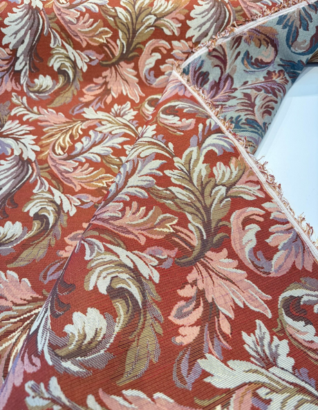 Gretel Salsa Floral Fern Tapestry Regal Classic Polyester Cotton Fabric - Red Swirling Fern Pattern, 14" Repeat, 13.5" Across The Roll (By The Yard)