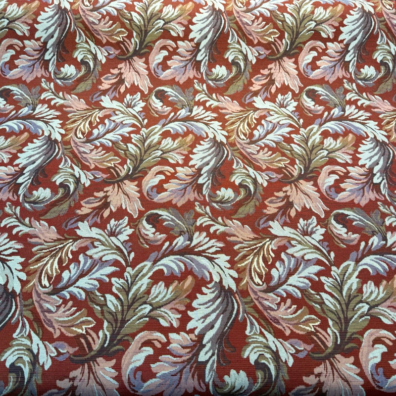 Gretel Salsa Floral Fern Tapestry Regal Classic Polyester Cotton Fabric - Red Swirling Fern Pattern, 14" Repeat, 13.5" Across The Roll (By The Yard)