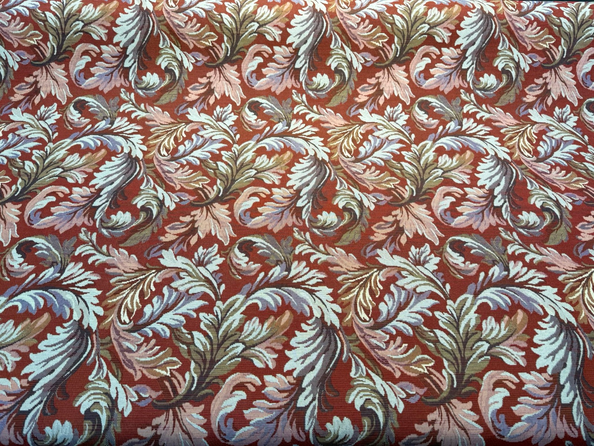 Gretel Salsa Floral Fern Tapestry Regal Classic Polyester Cotton Fabric - Red Swirling Fern Pattern, 14" Repeat, 13.5" Across The Roll (By The Yard)