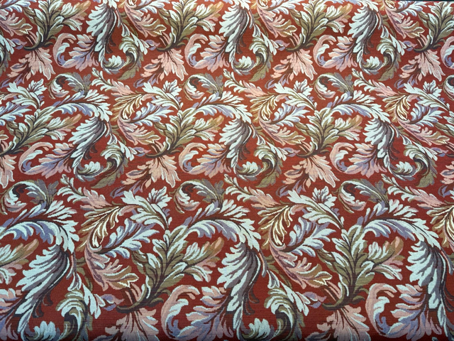 Gretel Salsa Floral Fern Tapestry Regal Classic Polyester Cotton Fabric - Red Swirling Fern Pattern, 14" Repeat, 13.5" Across The Roll (By The Yard)