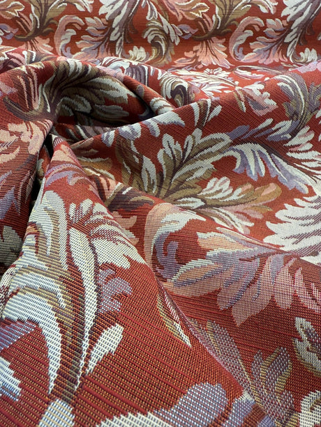 Gretel Salsa Floral Fern Tapestry Regal Classic Polyester Cotton Fabric - Red Swirling Fern Pattern, 14" Repeat, 13.5" Across The Roll (By The Yard)