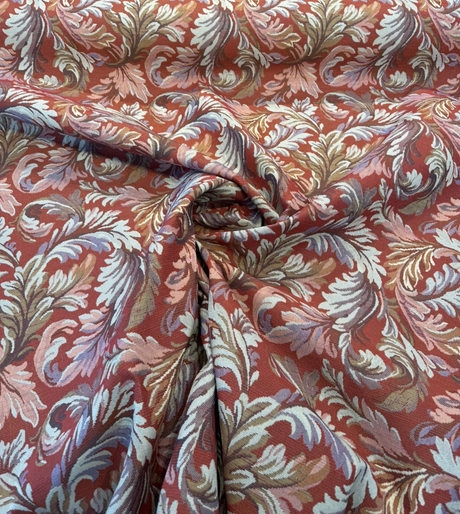 Gretel Salsa Floral Fern Tapestry Regal Classic Polyester Cotton Fabric - Red Swirling Fern Pattern, 14" Repeat, 13.5" Across The Roll (By The Yard)