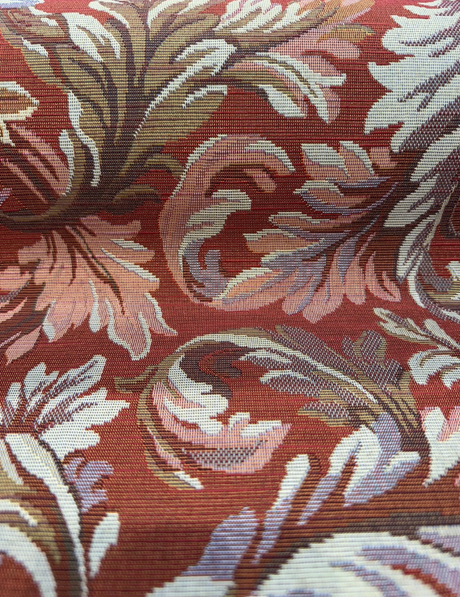 Gretel Salsa Floral Fern Tapestry Regal Classic Polyester Cotton Fabric - Red Swirling Fern Pattern, 14" Repeat, 13.5" Across The Roll (By The Yard)