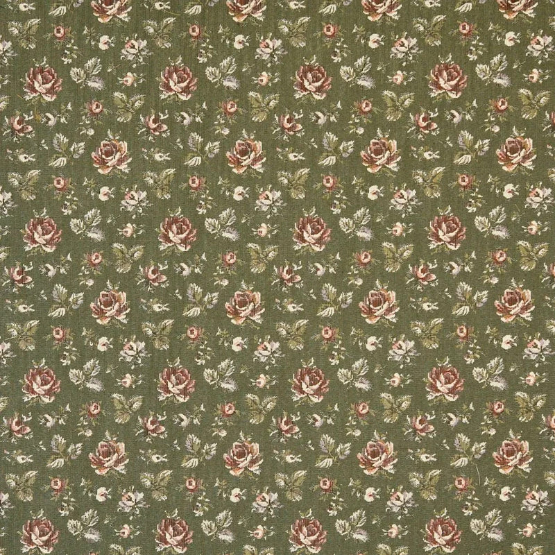 Gayle Moss Green Scattered Rose Tapestry Chenille Fabric - Moss Green, Scattered Rose, 6.5" Horizontal Repeat, 7.0" Vertical Repeat (1 Yard)