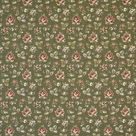 Gayle Moss Green Scattered Rose Tapestry Chenille Fabric - Moss Green, Scattered Rose, 6.5" Horizontal Repeat, 7.0" Vertical Repeat (1 Yard)