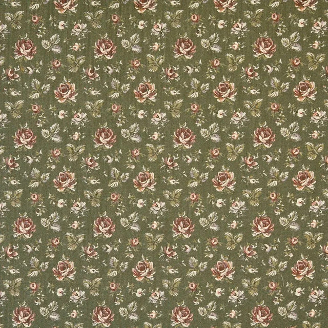 Gayle Moss Green Scattered Rose Tapestry Chenille Fabric - Moss Green, Scattered Rose, 6.5" Horizontal Repeat, 7.0" Vertical Repeat (1 Yard)