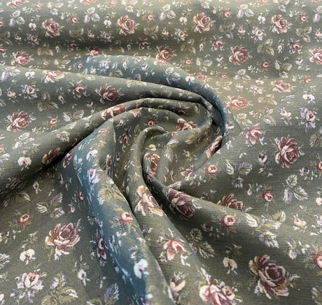 Gayle Moss Green Scattered Rose Tapestry Chenille Fabric - Moss Green, Scattered Rose, 6.5" Horizontal Repeat, 7.0" Vertical Repeat (1 Yard)