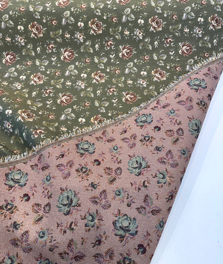Gayle Moss Green Scattered Rose Tapestry Chenille Fabric - Moss Green, Scattered Rose, 6.5" Horizontal Repeat, 7.0" Vertical Repeat (1 Yard)