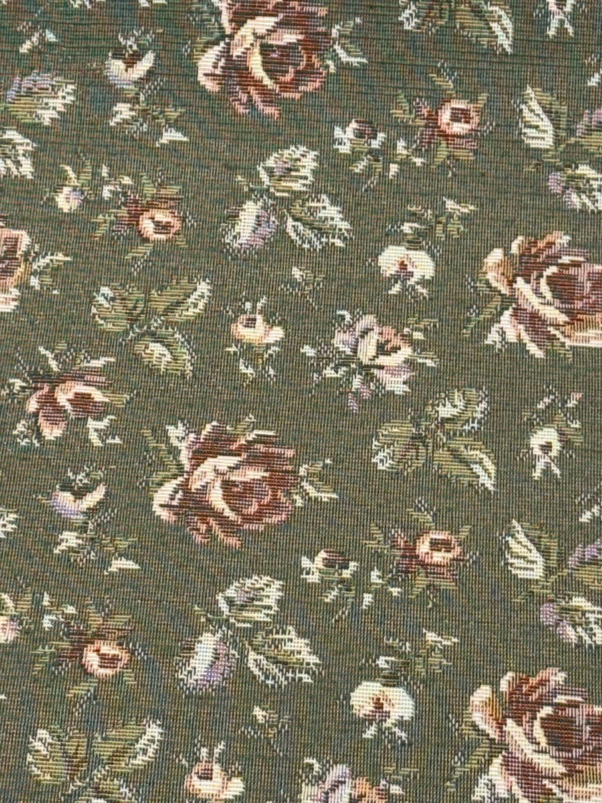 Gayle Moss Green Scattered Rose Tapestry Chenille Fabric - Moss Green, Scattered Rose, 6.5" Horizontal Repeat, 7.0" Vertical Repeat (1 Yard)