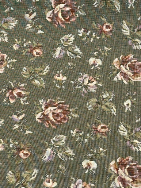 Gayle Moss Green Scattered Rose Tapestry Chenille Fabric - Moss Green, Scattered Rose, 6.5" Horizontal Repeat, 7.0" Vertical Repeat (1 Yard)