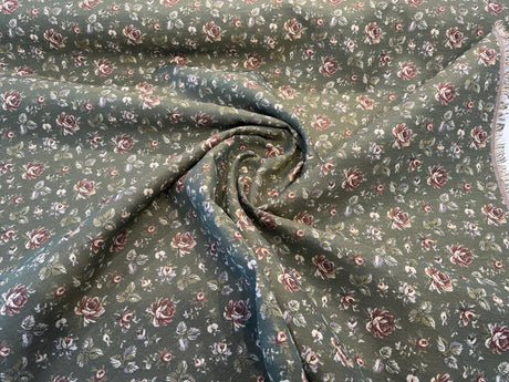 Gayle Moss Green Scattered Rose Tapestry Chenille Fabric - Moss Green, Scattered Rose, 6.5" Horizontal Repeat, 7.0" Vertical Repeat (1 Yard)