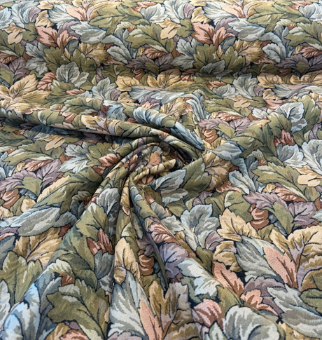 Seattle Harvest Leaves Chenille Upholstery Fabric - Allover Leaves, Green Gold Taupe Rust, 18.25" Vertical Repeat x 14.25" Horizontal Repeat (1 Yard)