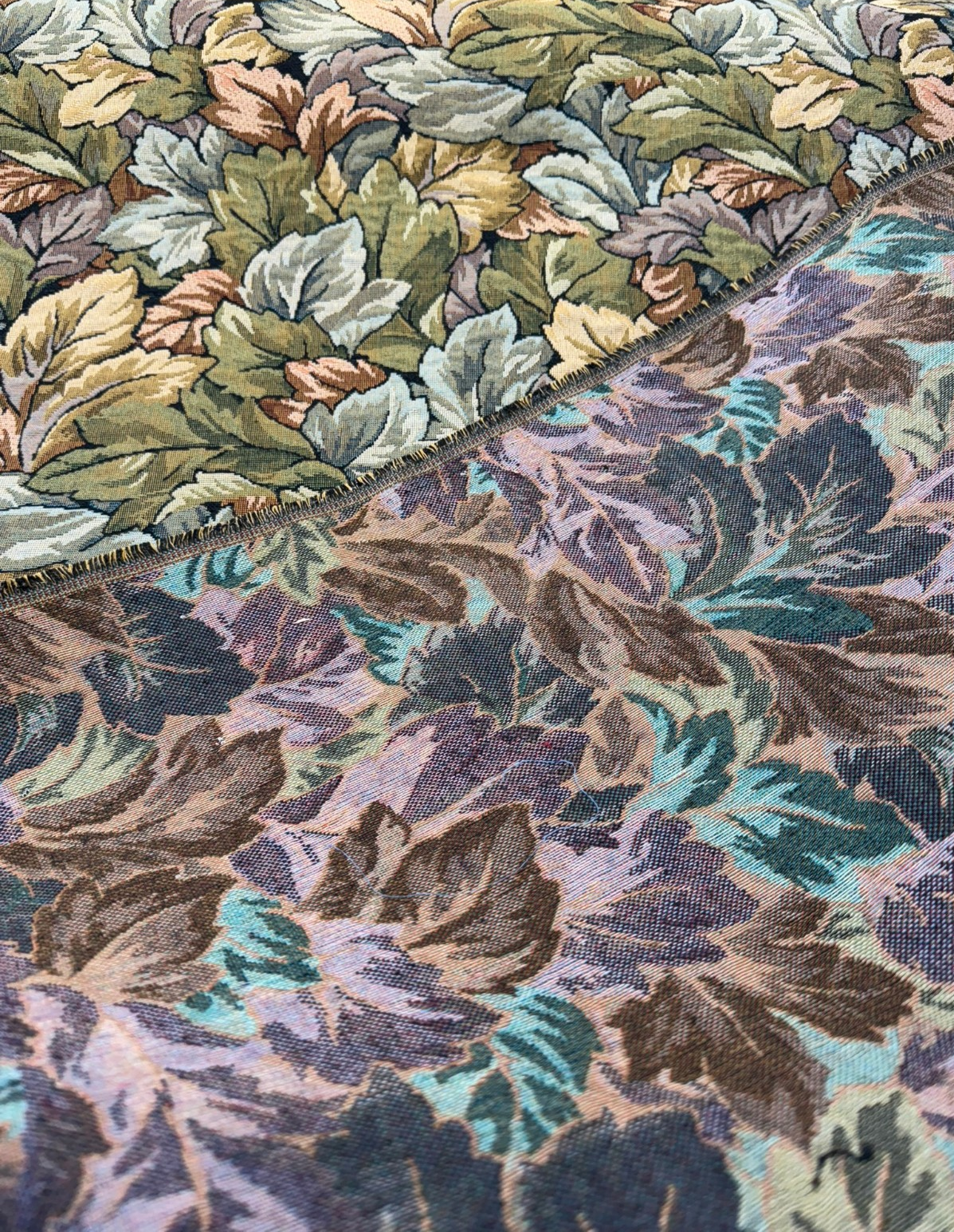 Seattle Harvest Leaves Chenille Upholstery Fabric - Allover Leaves, Green Gold Taupe Rust, 18.25" Vertical Repeat x 14.25" Horizontal Repeat (1 Yard)