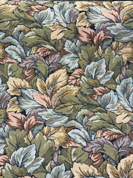 Seattle Harvest Leaves Chenille Upholstery Fabric - Allover Leaves, Green Gold Taupe Rust, 18.25" Vertical Repeat x 14.25" Horizontal Repeat (1 Yard)
