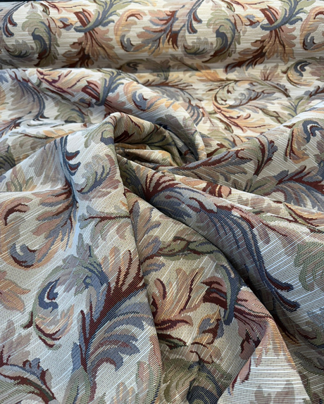 Gretel Ivory Floral Fern Tapestry - Polyester Cotton Fabric, Ivory Floral Fern Pattern, 14" Vertical Repeat, 13.5" Horizontal Repeat (1 Yard)