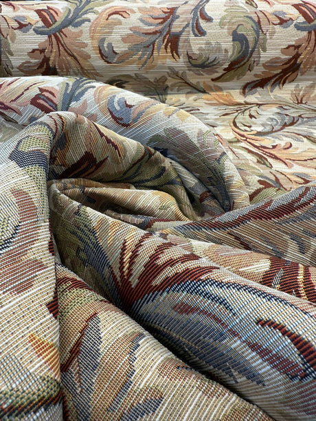 Gretel Ivory Floral Fern Tapestry - Polyester Cotton Fabric, Ivory Floral Fern Pattern, 14" Vertical Repeat, 13.5" Horizontal Repeat (1 Yard)