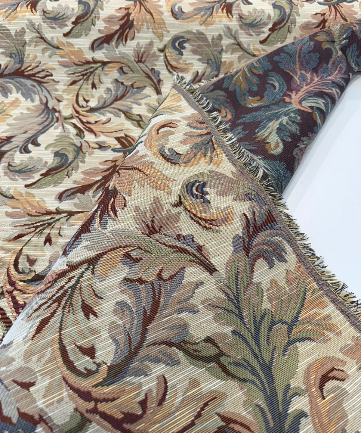 Gretel Ivory Floral Fern Tapestry - Polyester Cotton Fabric, Ivory Floral Fern Pattern, 14" Vertical Repeat, 13.5" Horizontal Repeat (1 Yard)