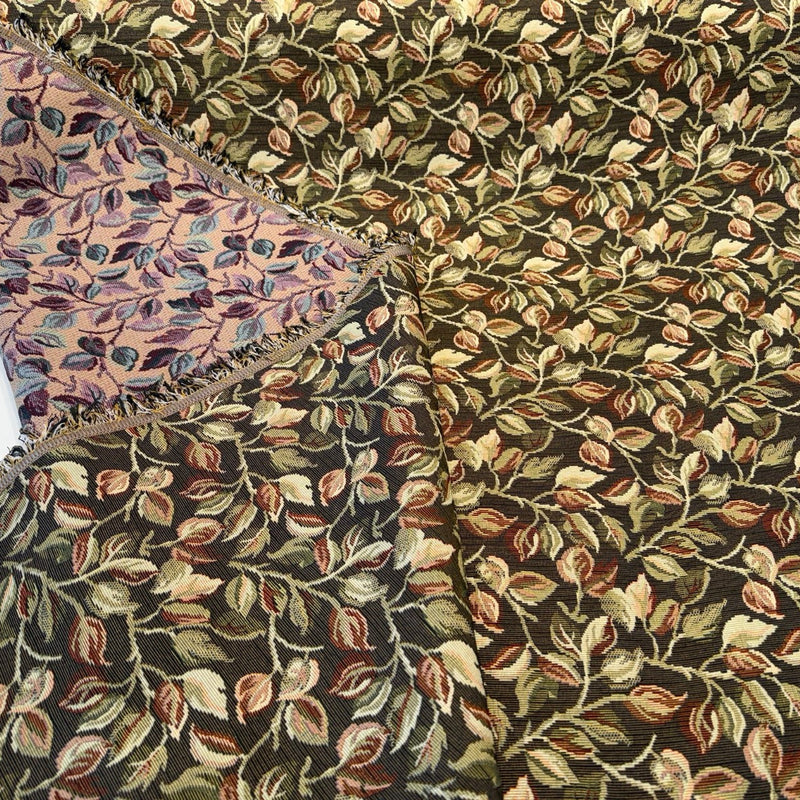 Gabrielle Teak Noir Leaves Branches Tapestry Regal Upholstery Fabric - Teak Noir Leaves And Branches, 7" Vertical Repeat, 9.75" Horizontal Repeat (1 Yard)