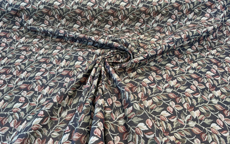 Gabrielle Teak Noir Leaves Branches Tapestry Regal Upholstery Fabric - Teak Noir Leaves And Branches, 7" Vertical Repeat, 9.75" Horizontal Repeat (1 Yard)