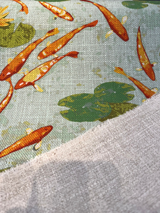 Koi Fish Pond Regal Linen Style Polyester Fabric - Koi Fish Pond Print, Linen Look, 14" Repeat, 40,000 Double Rubs (1 Yard)
