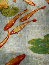 Koi Fish Pond Regal Linen Style Polyester Fabric - Koi Fish Pond Print, Linen Look, 14" Repeat, 40,000 Double Rubs (1 Yard)