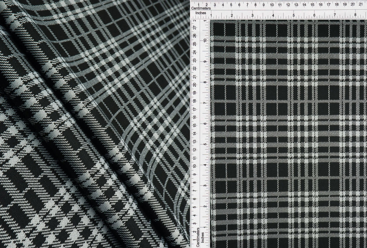 1 Yard Double Knit Plaid Jacquard Fabric 250 GSM, 59/60? Wide Polyester Spandex Blend