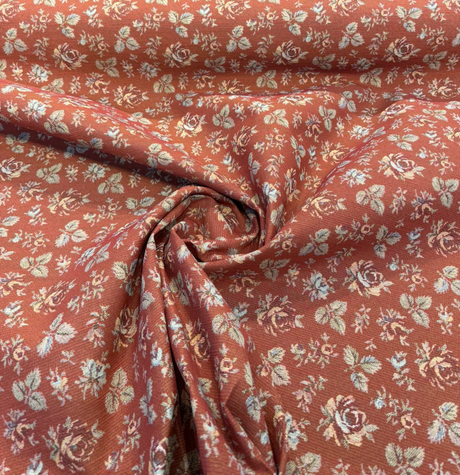 Gayle Salsa Red Scattered Rose Vintage Tapestry Upholstery Fabric - Salsa Red Scattered Rose, 54" Width (1 Yard)