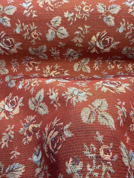 Gayle Salsa Red Scattered Rose Vintage Tapestry Upholstery Fabric - Salsa Red Scattered Rose, 54" Width (1 Yard)