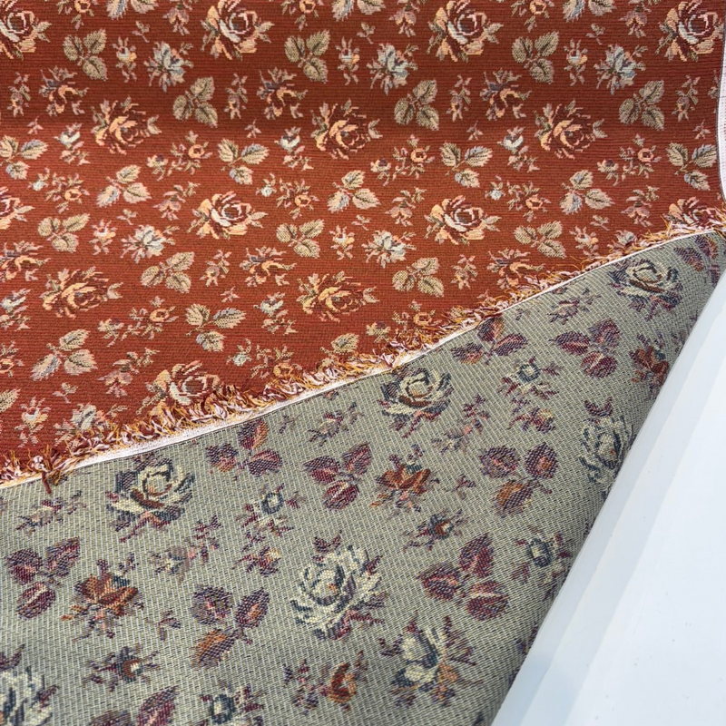 Gayle Salsa Red Scattered Rose Vintage Tapestry Upholstery Fabric - Salsa Red Scattered Rose, 54" Width (1 Yard)
