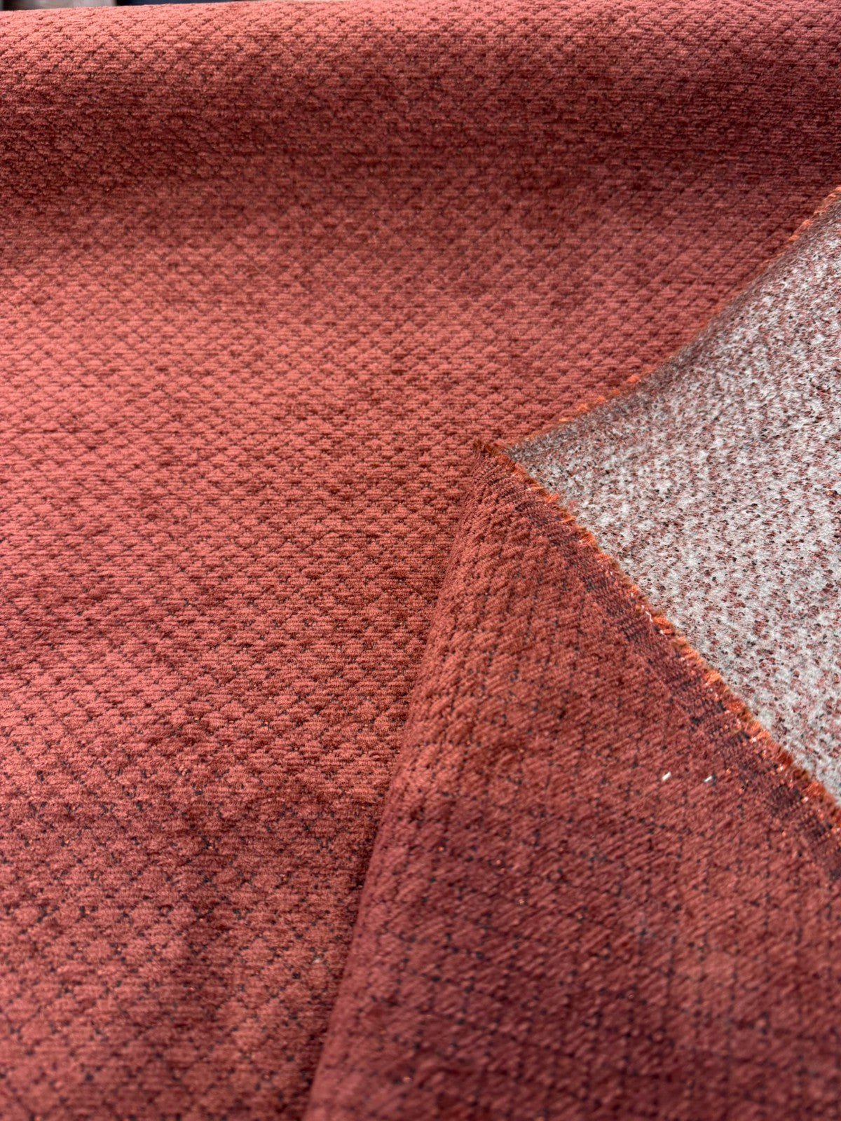 Regent Ruby Chenille Fabric - Dark Red Small Diamond Texture, 56" Width (1 Yard)