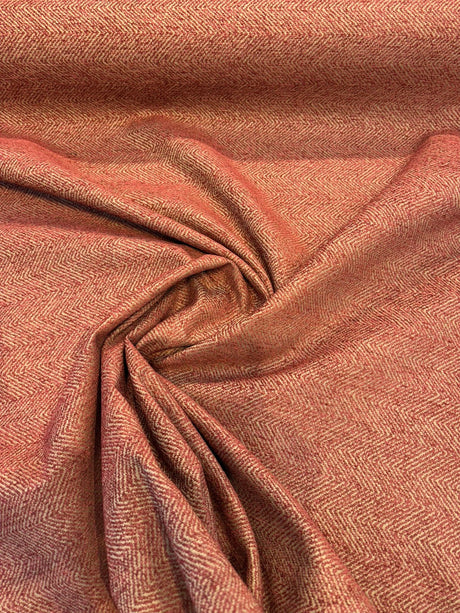 Phillip Bittersweet Chenille Fabric - Bittersweet Red Gold Herringbone, 56" Width (1 Yard)