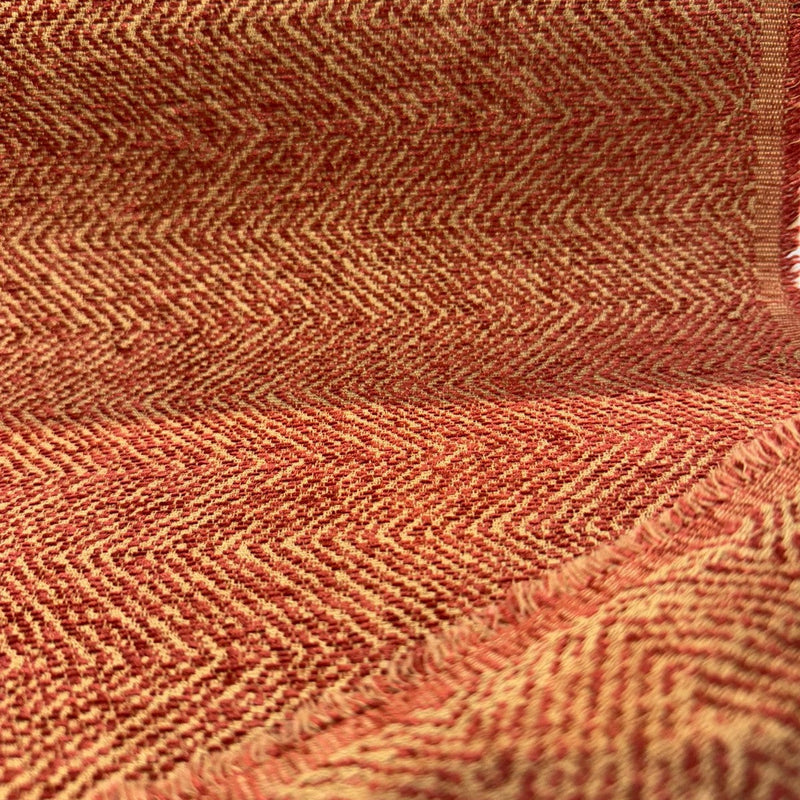Phillip Bittersweet Chenille Fabric - Bittersweet Red Gold Herringbone, 56" Width (1 Yard)