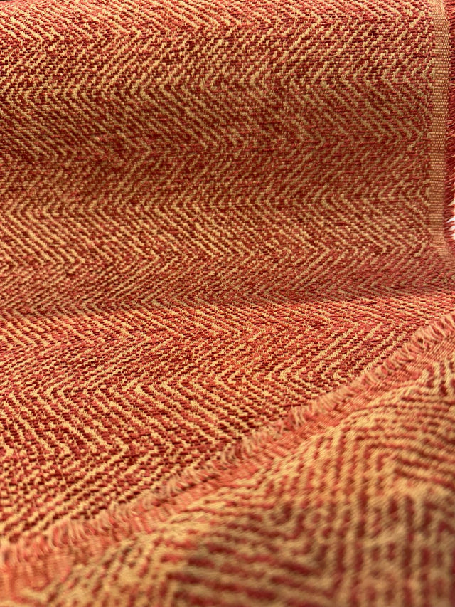 Phillip Bittersweet Chenille Fabric - Bittersweet Red Gold Herringbone, 56" Width (1 Yard)