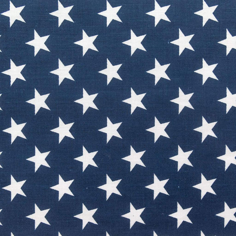 Patriotic Star Print Poly Cotton Fabric - Navy, Red, Blue Star Print, 59" Width (1 Yard)