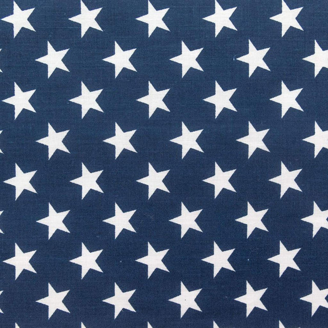 Patriotic Star Print Poly Cotton Fabric - Navy, Red, Blue Star Print, 59" Width (1 Yard)