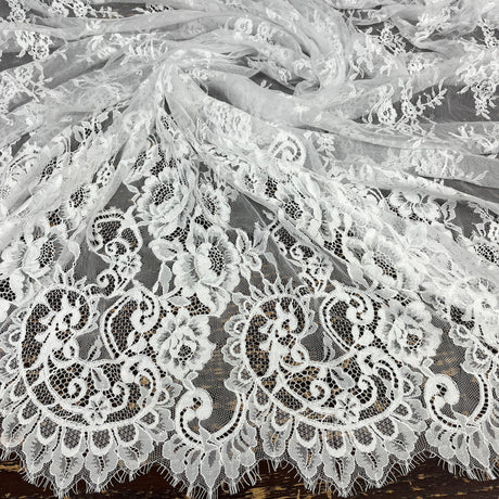 Embroidered Lace Fabric with Eyelash Scallop