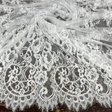 1 Yard Chantilly Embroidered Lace Fabric with Eyelash Scallop, 58" Wide French Alençon Lace for Bridal & Evening Wear