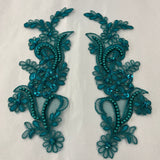 Beaded Corded Floral Lace Applique Pair
