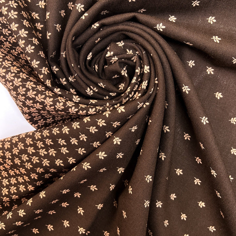 Wool Staple Fabric Brown Beige Floral Print