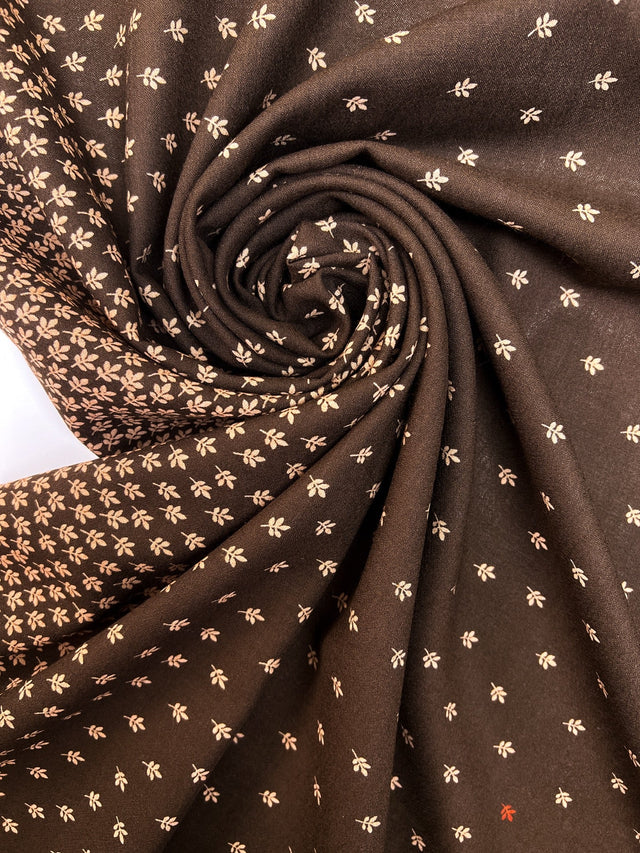 Wool Staple Fabric Brown Beige Floral Print