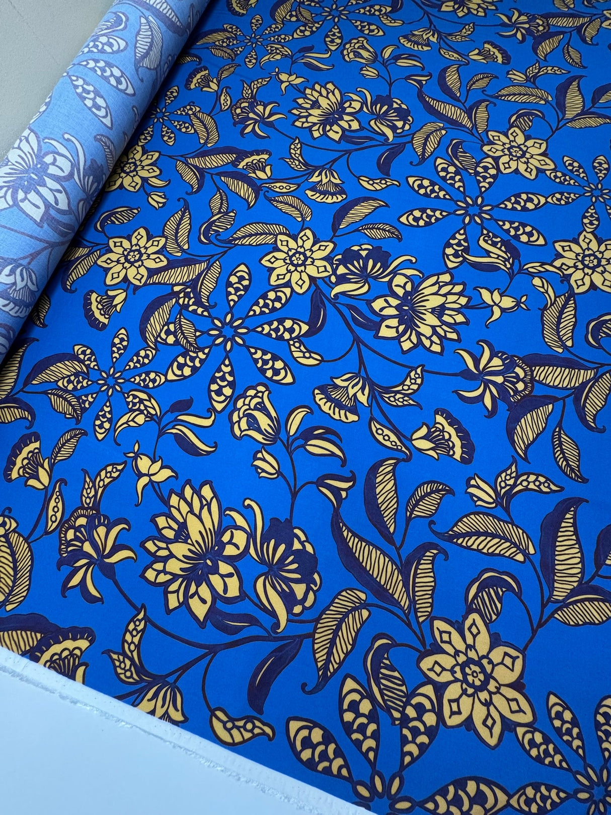 Viscose Printed Floral Fabric Yellow Blue
