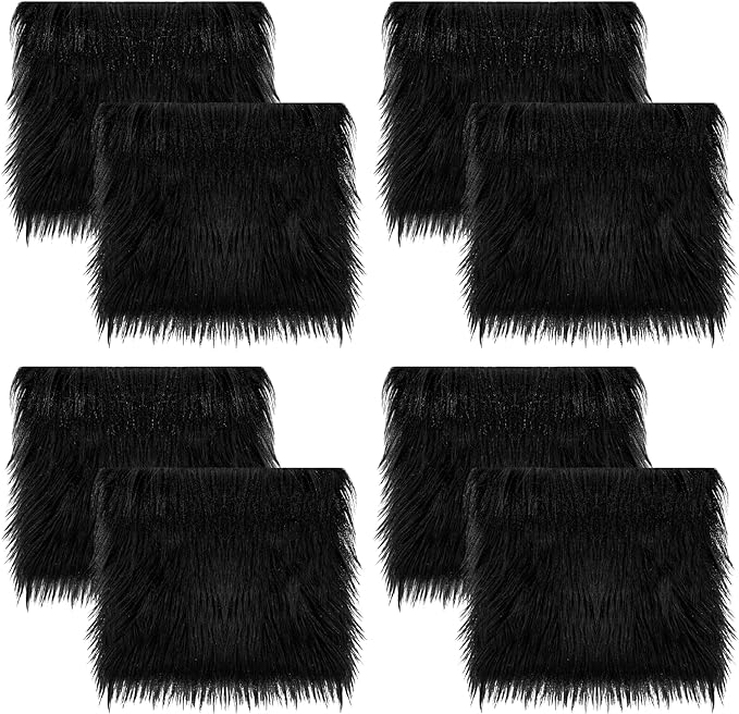 Faux Fur Fabric Black 8-Piece Square Set 10 x 10 Inches