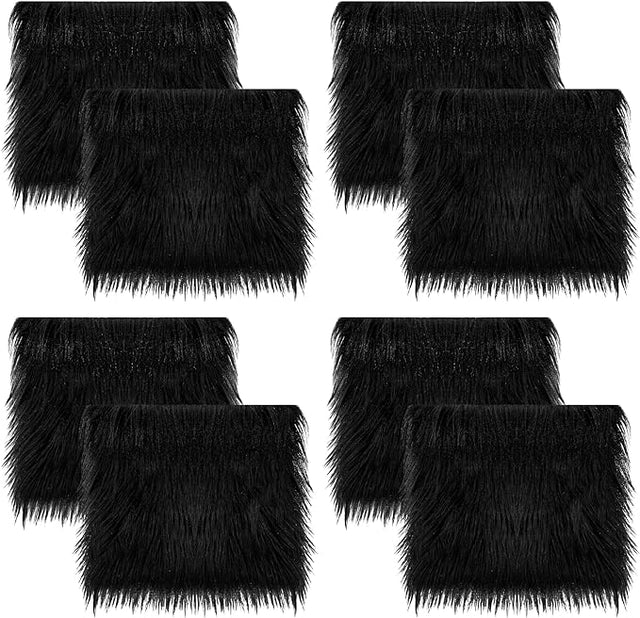 Faux Fur Fabric Black 8-Piece Square Set 10 x 10 Inches