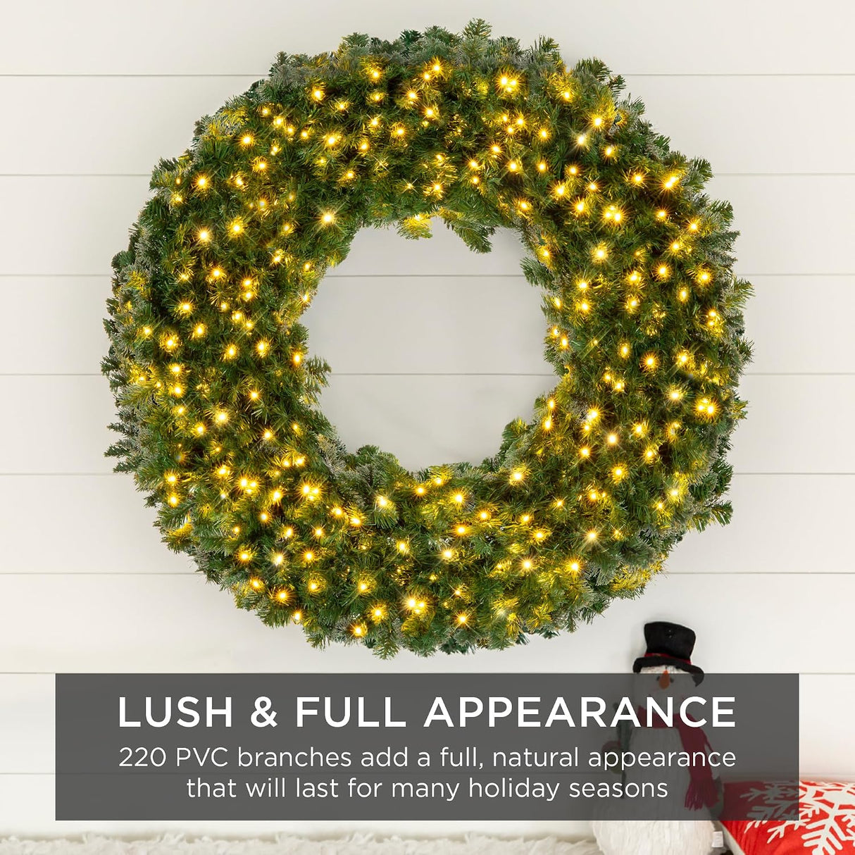 Best Choice Products 30in Large Artificial Pre-Lit Fir Christmas Wreath Holiday Accent Decoration w/ 100 LED Lights, 220 PVC Tips
